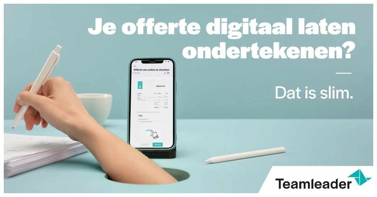 Teamleader Smart Quotation campaign still — signing on mobile